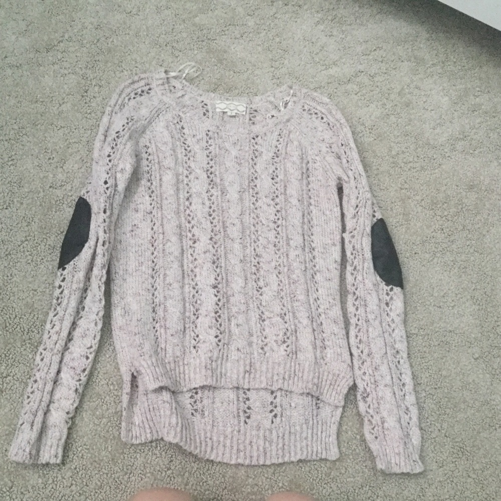 Pink Rose Pink Elbow Pad Crewneck Open Knit Sweater Size Small Fall Winter